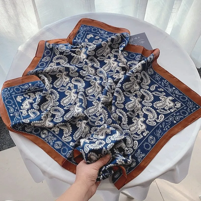 Women Luxury Square Silk Scarf Fashion Print Small Neck Scarves Bandana Shawl