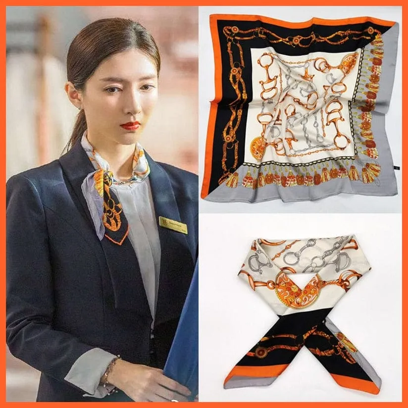 Women Luxury Square Silk Scarf Fashion Print Small Neck Scarves Bandana Shawl