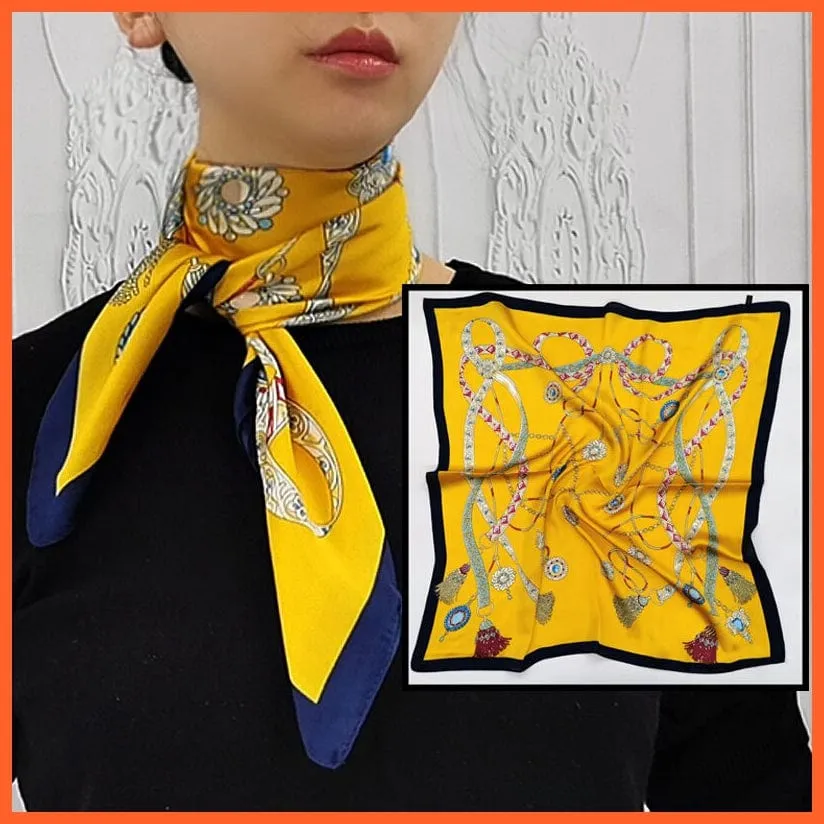Women Luxury Square Silk Scarf Fashion Print Small Neck Scarves Bandana Shawl