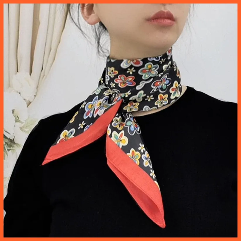 Women Luxury Square Silk Scarf Fashion Print Small Neck Scarves Bandana Shawl