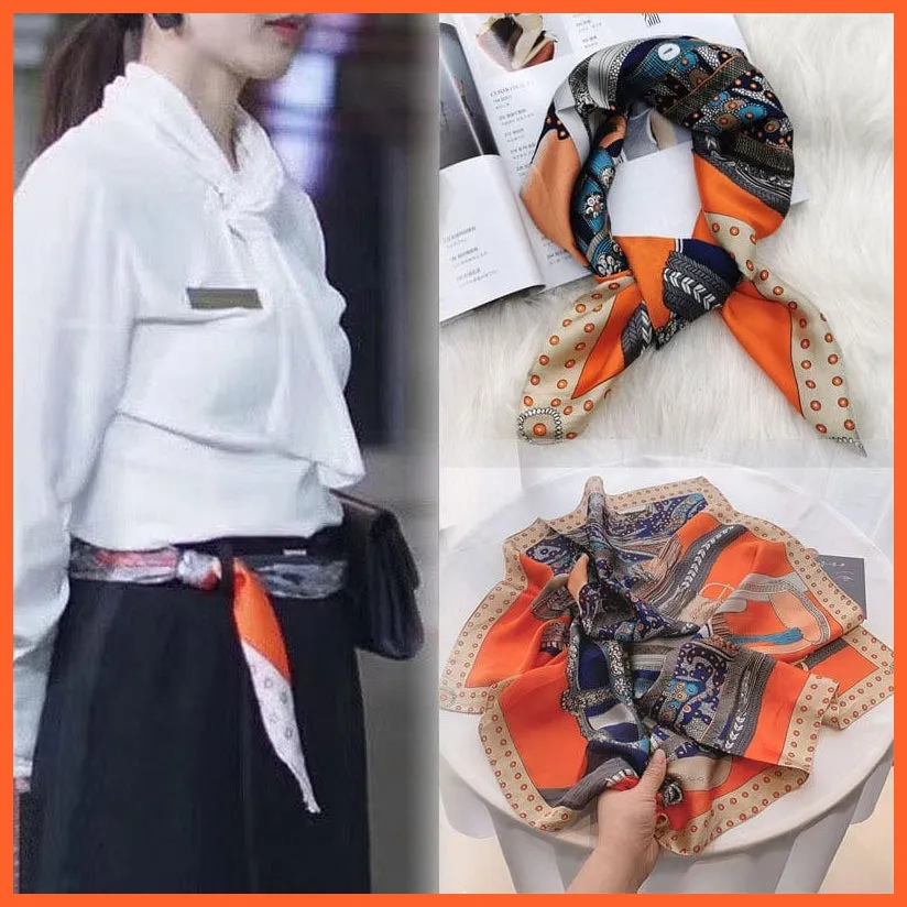 Women Luxury Square Silk Scarf Fashion Print Small Neck Scarves Bandana Shawl