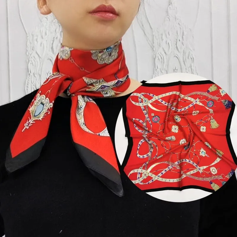Women Luxury Square Silk Scarf Fashion Print Small Neck Scarves Bandana Shawl