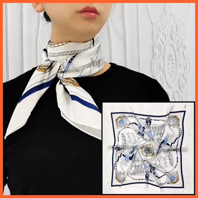 Women Luxury Square Silk Scarf Fashion Print Small Neck Scarves Bandana Shawl