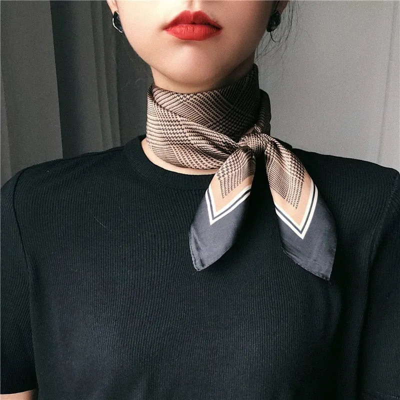 Women Luxury Square Silk Scarf Fashion Print Small Neck Scarves Bandana Shawl