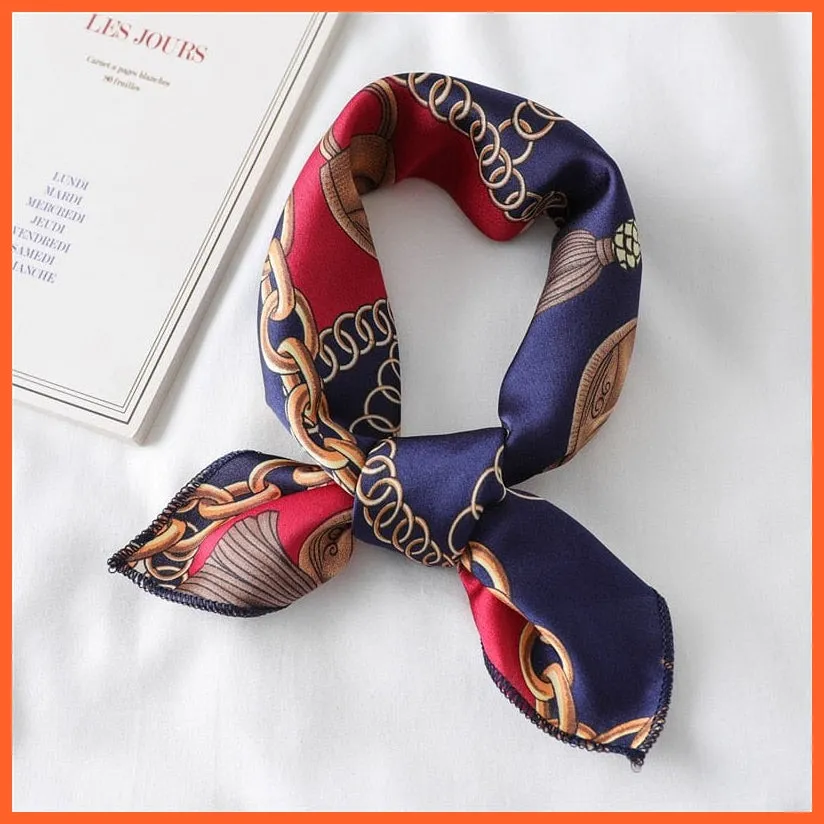 Women Satin Silk Scarf Square Print Wrap Foulard Handkerchief Bandana Shawls