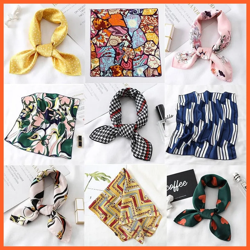Women Satin Silk Scarf Square Print Wrap Foulard Handkerchief Bandana Shawls
