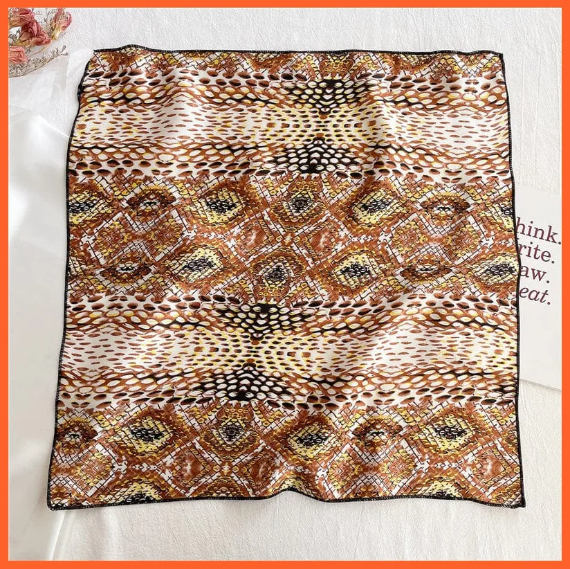 Women Satin Silk Scarf Square Print Wrap Foulard Handkerchief Bandana Shawls