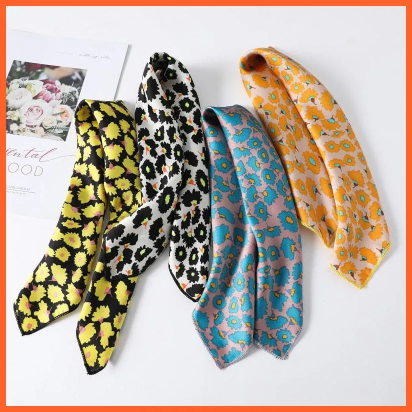 Women Satin Silk Scarf Square Print Wrap Foulard Handkerchief Bandana Shawls