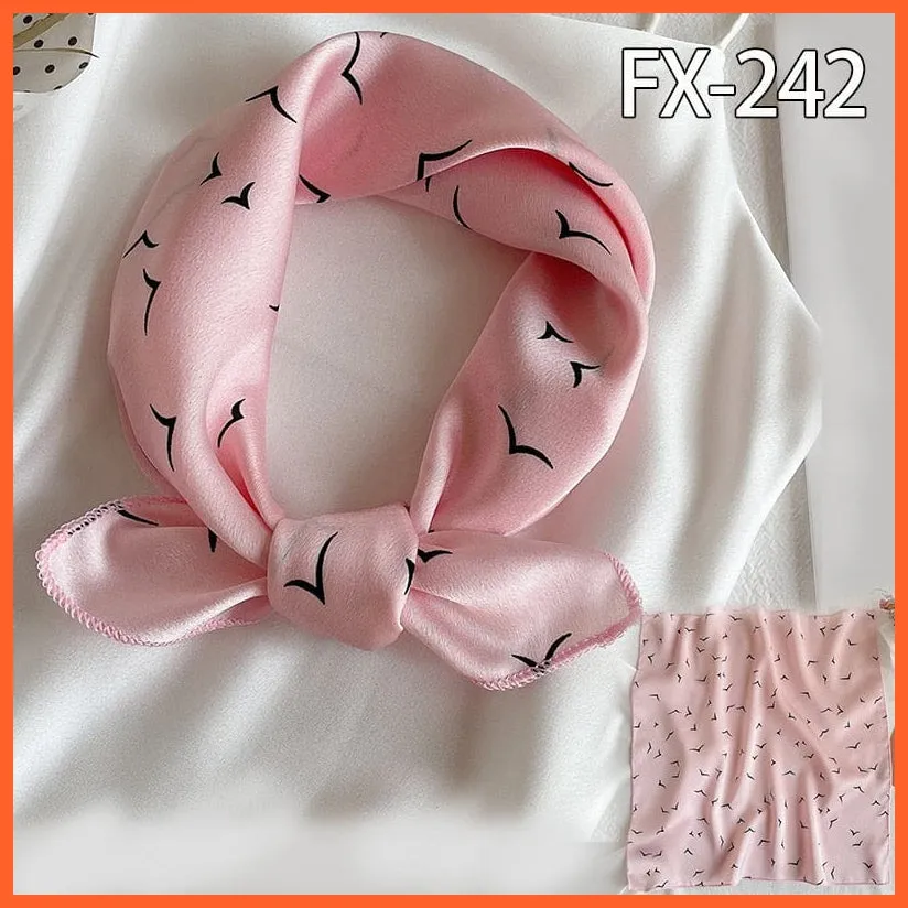 Women Satin Silk Scarf Square Print Wrap Foulard Handkerchief Bandana Shawls