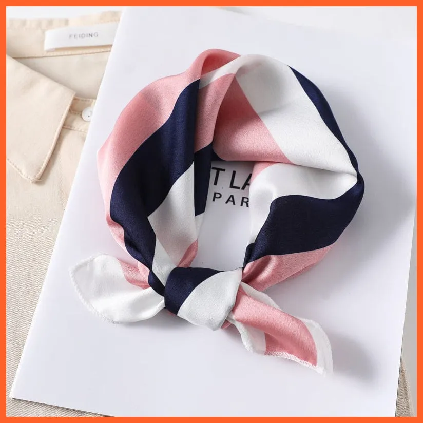 Women Satin Silk Scarf Square Print Wrap Foulard Handkerchief Bandana Shawls