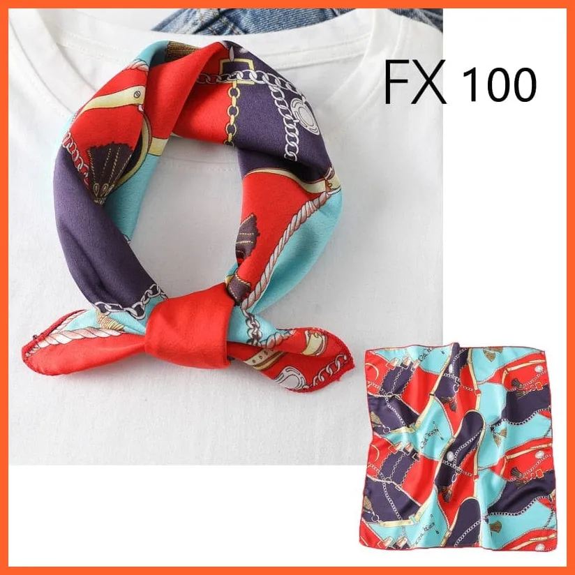 Women Satin Silk Scarf Square Print Wrap Foulard Handkerchief Bandana Shawls