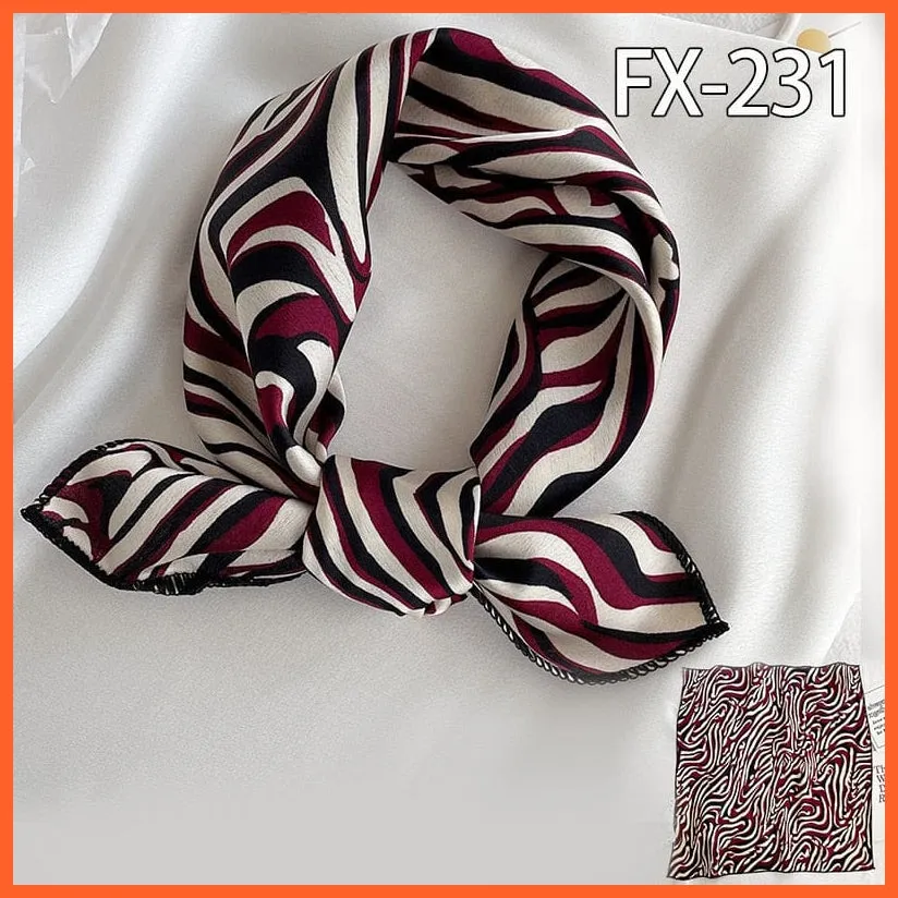Women Satin Silk Scarf Square Print Wrap Foulard Handkerchief Bandana Shawls