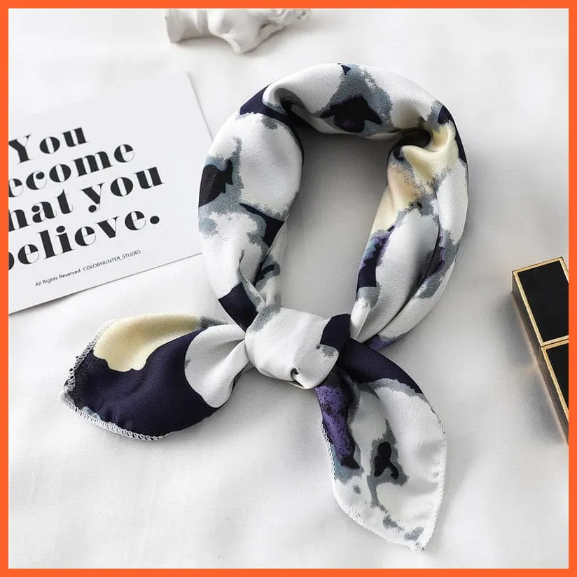 Women Satin Silk Scarf Square Print Wrap Foulard Handkerchief Bandana Shawls