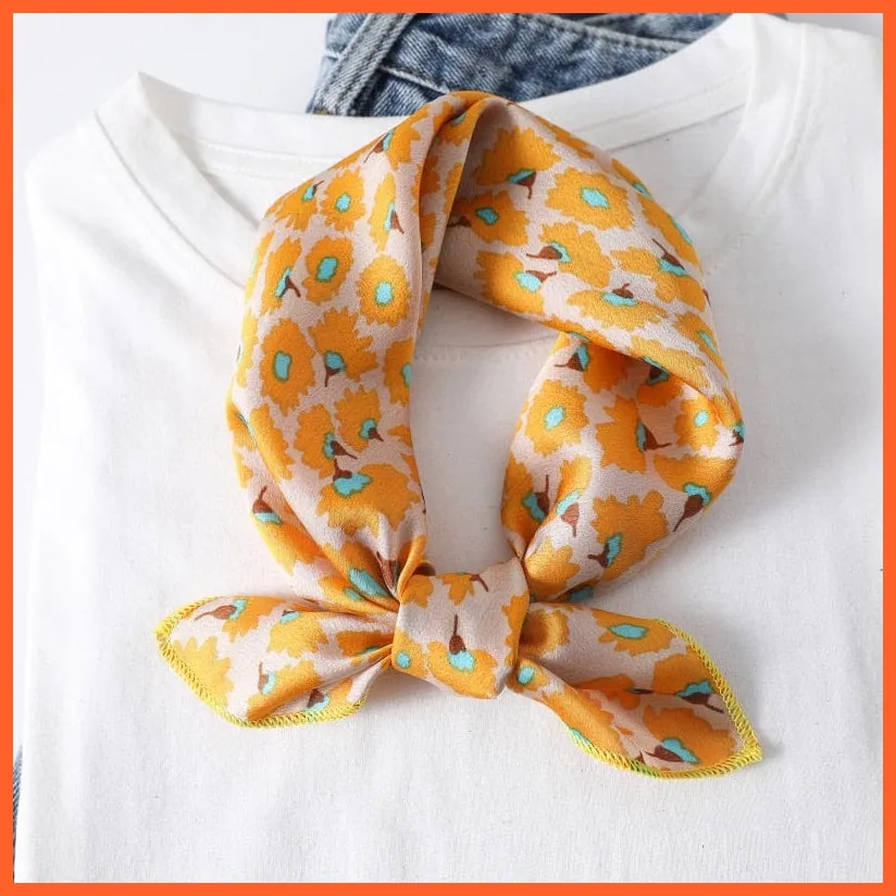 Women Satin Silk Scarf Square Print Wrap Foulard Handkerchief Bandana Shawls