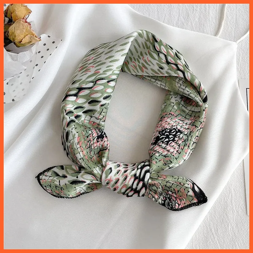 Women Satin Silk Scarf Square Print Wrap Foulard Handkerchief Bandana Shawls