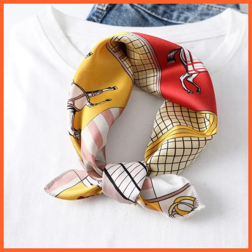 Women Satin Silk Scarf Square Print Wrap Foulard Handkerchief Bandana Shawls