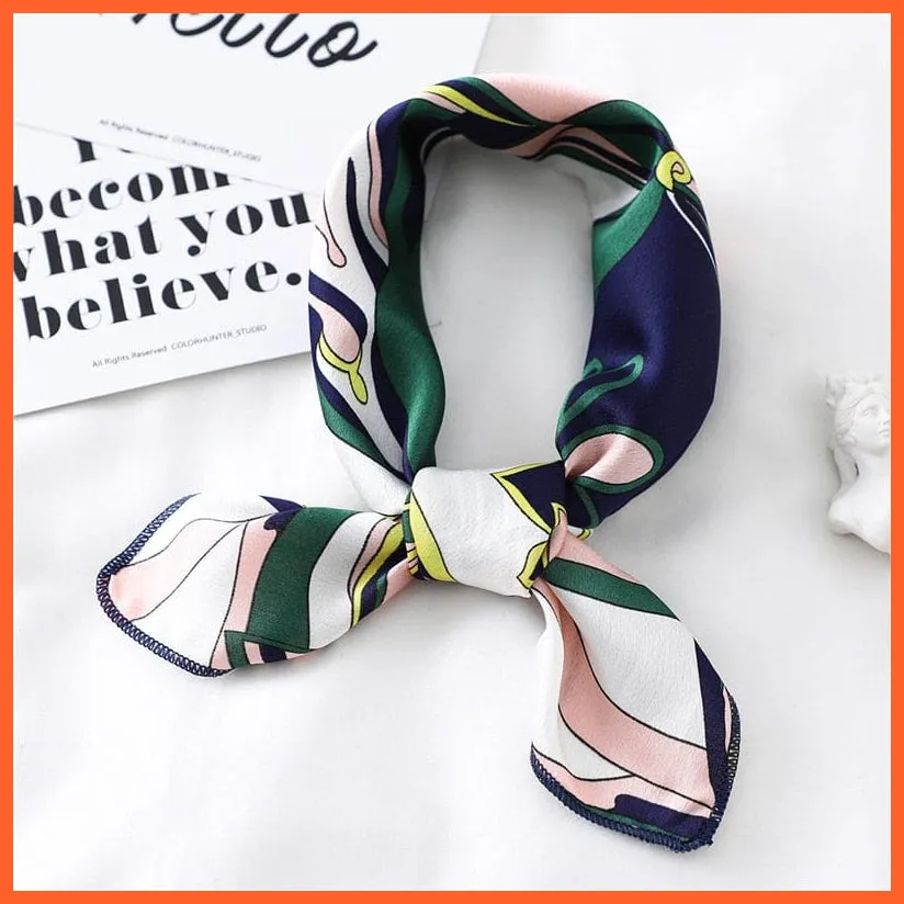 Women Satin Silk Scarf Square Print Wrap Foulard Handkerchief Bandana Shawls