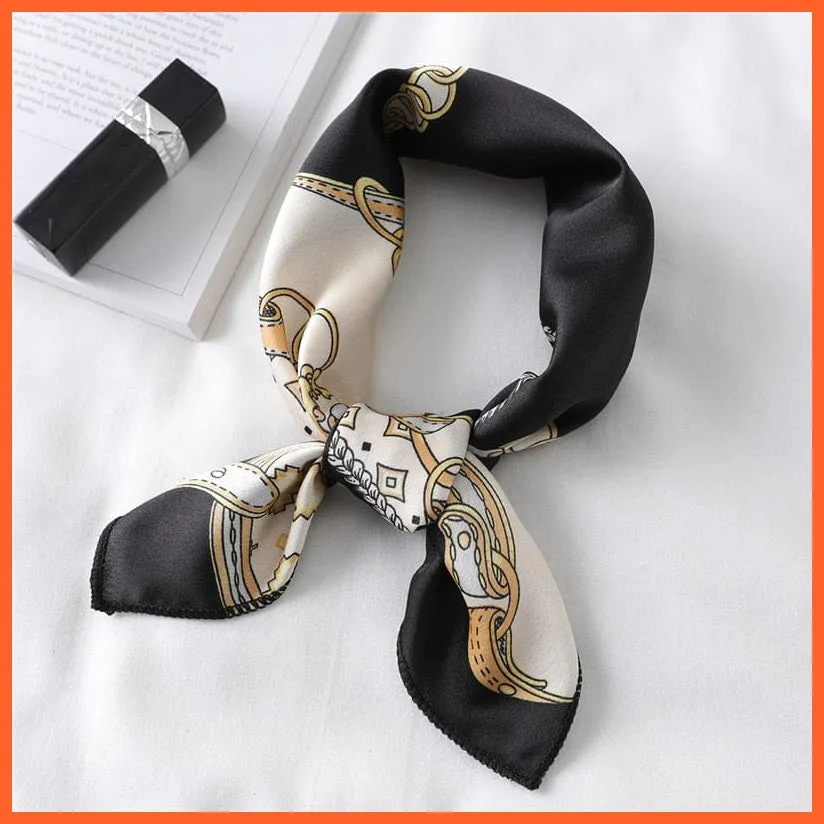 Women Satin Silk Scarf Square Print Wrap Foulard Handkerchief Bandana Shawls