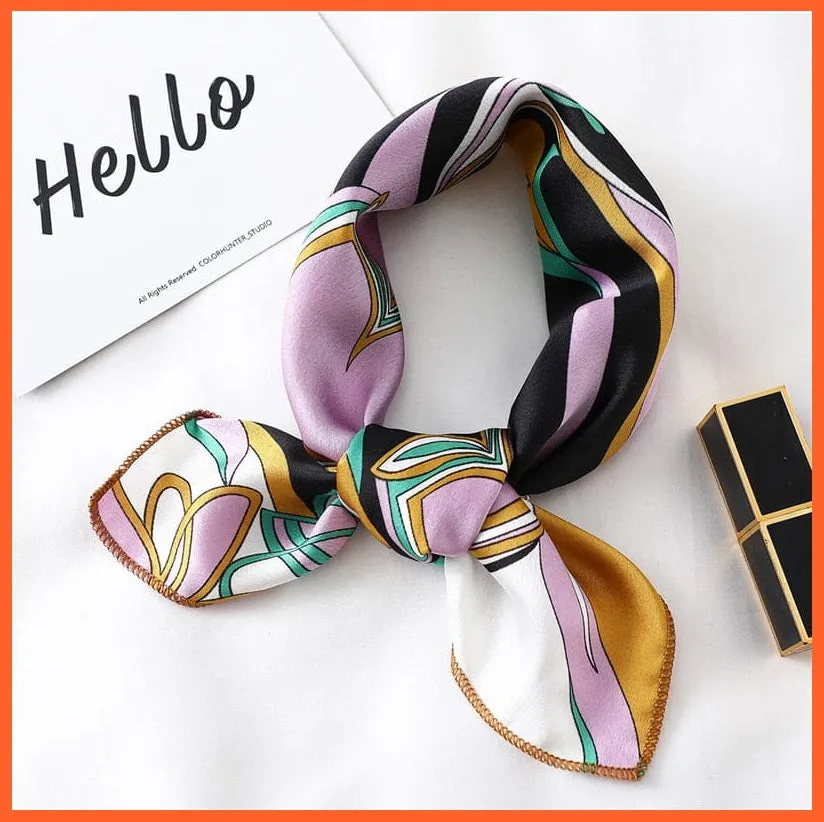 Women Satin Silk Scarf Square Print Wrap Foulard Handkerchief Bandana Shawls