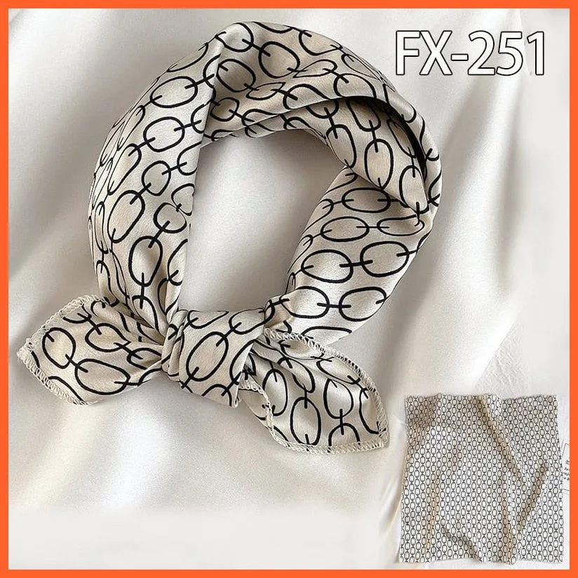 Women Satin Silk Scarf Square Print Wrap Foulard Handkerchief Bandana Shawls