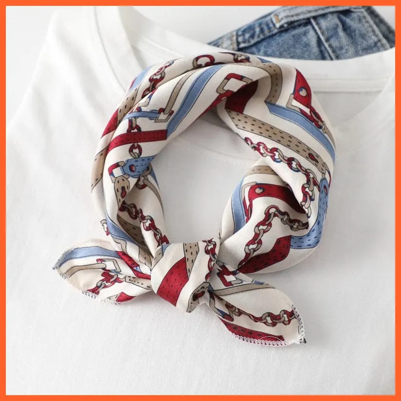 Women Satin Silk Scarf Square Print Wrap Foulard Handkerchief Bandana Shawls