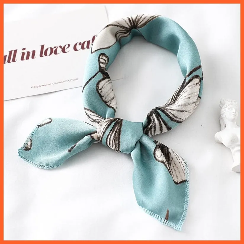 Women Satin Silk Scarf Square Print Wrap Foulard Handkerchief Bandana Shawls