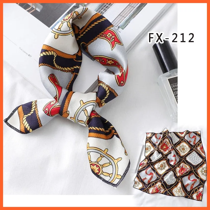 Women Satin Silk Scarf Square Print Wrap Foulard Handkerchief Bandana Shawls