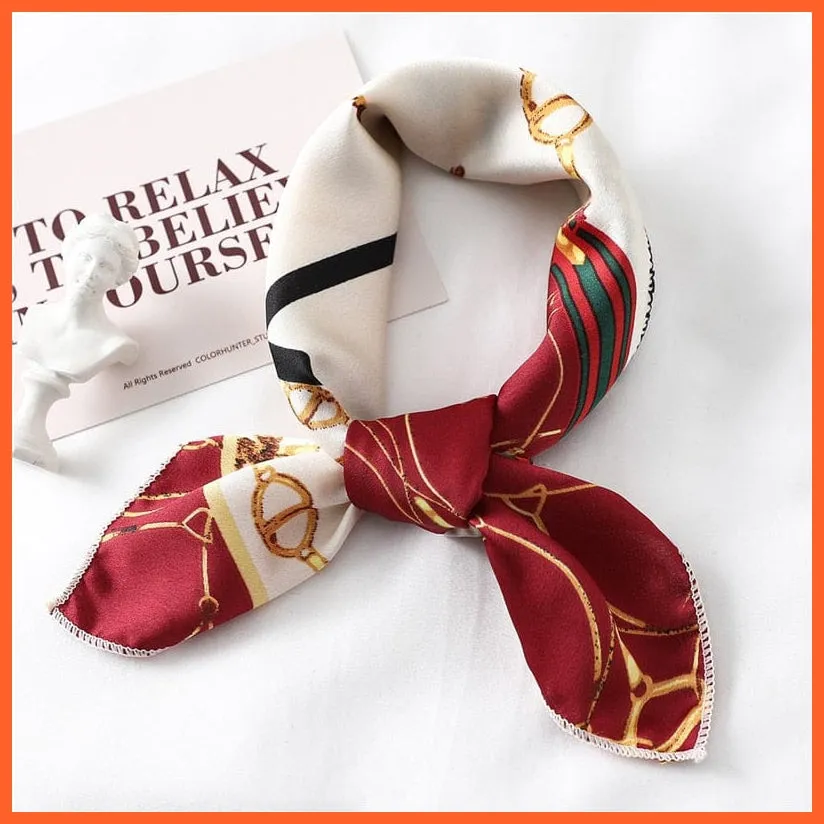 Women Satin Silk Scarf Square Print Wrap Foulard Handkerchief Bandana Shawls