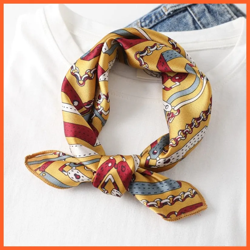Women Satin Silk Scarf Square Print Wrap Foulard Handkerchief Bandana Shawls