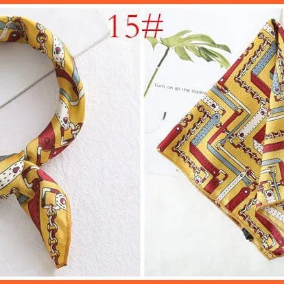 Women Satin Silk Scarf Square Print Wrap Foulard Handkerchief Bandana Shawls