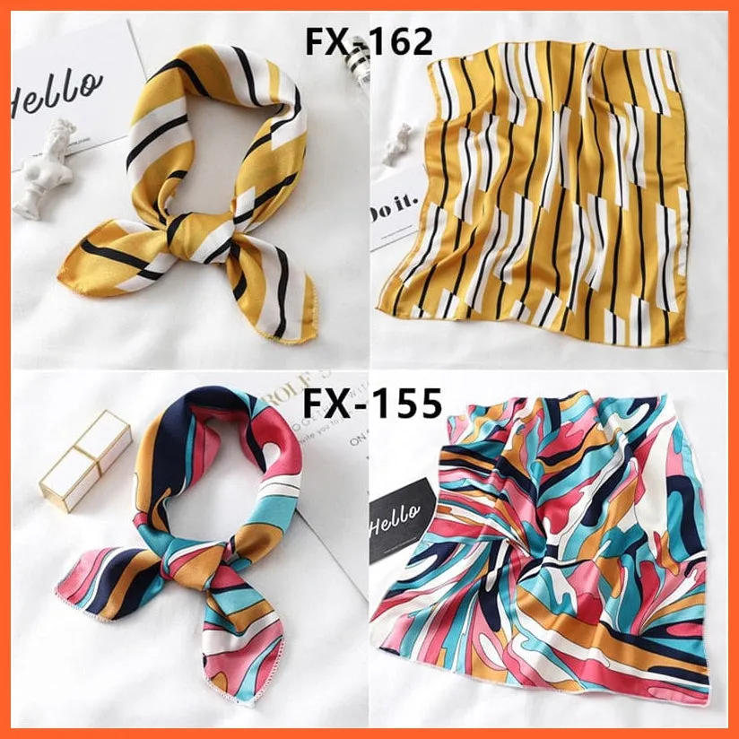 Women Satin Silk Scarf Square Print Wrap Foulard Handkerchief Bandana Shawls