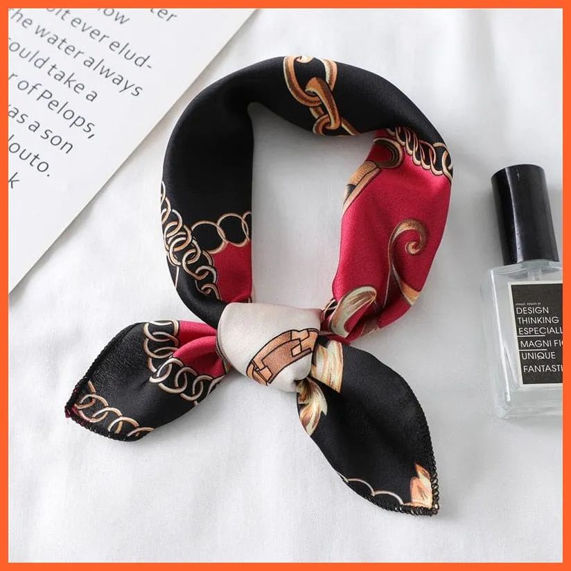Women Satin Silk Scarf Square Print Wrap Foulard Handkerchief Bandana Shawls