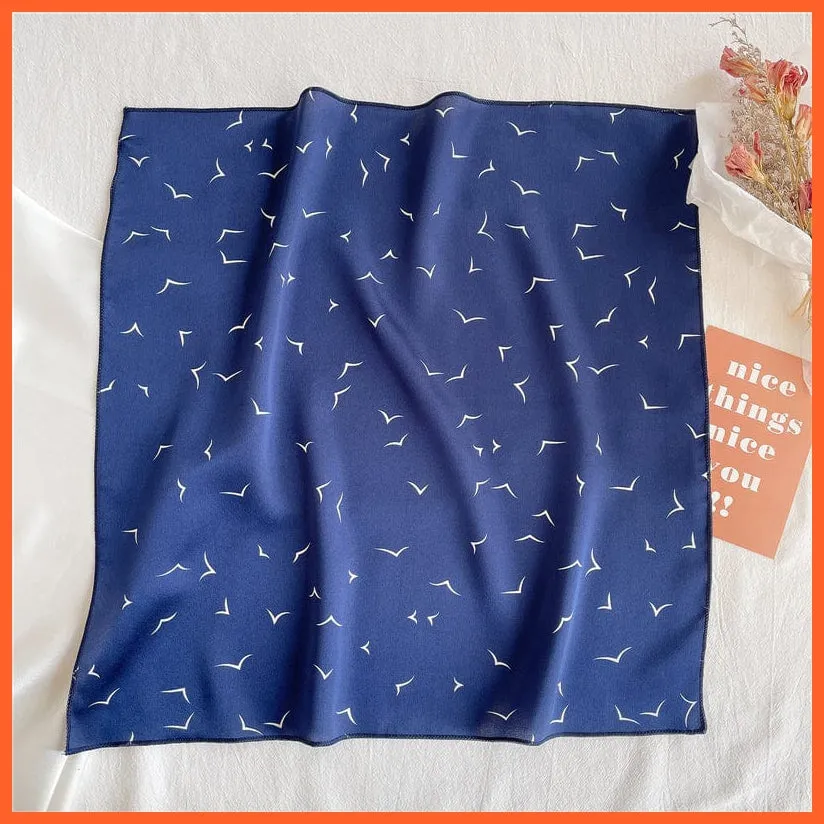 Women Satin Silk Scarf Square Print Wrap Foulard Handkerchief Bandana Shawls