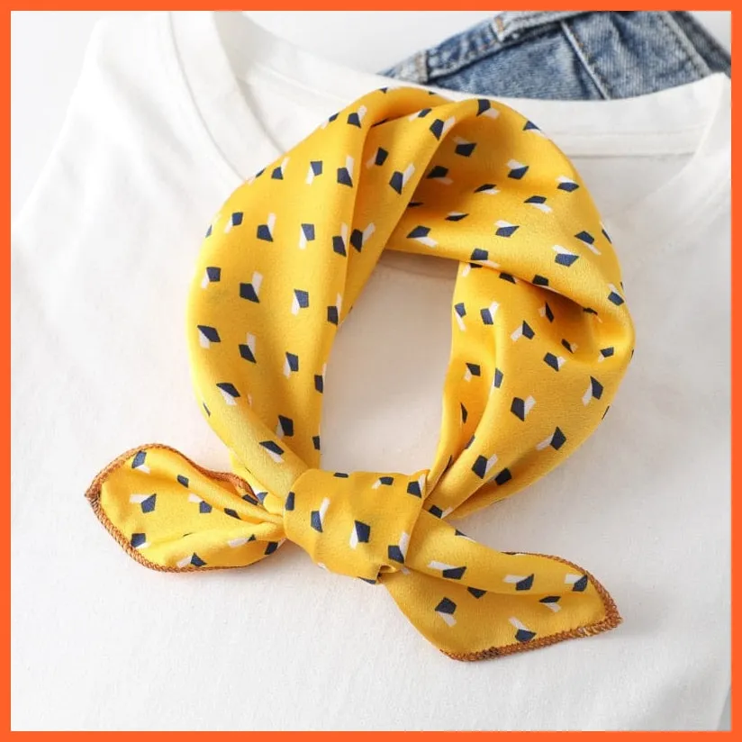 Women Satin Silk Scarf Square Print Wrap Foulard Handkerchief Bandana Shawls