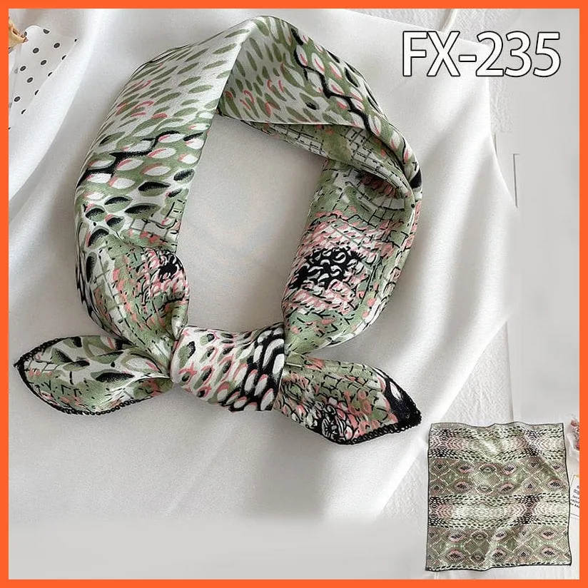 Women Satin Silk Scarf Square Print Wrap Foulard Handkerchief Bandana Shawls