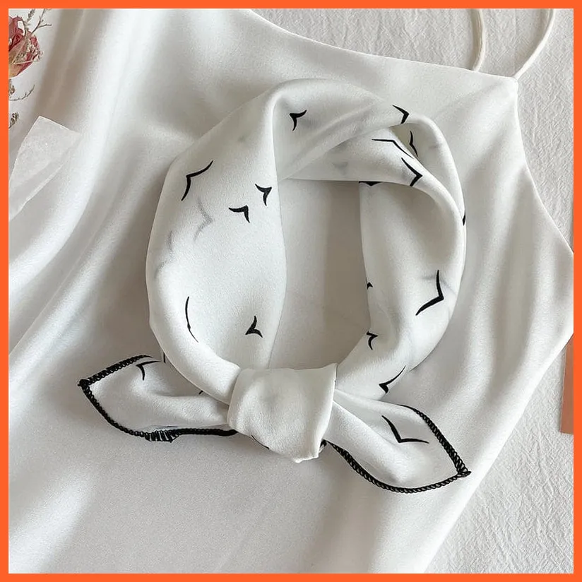 Women Satin Silk Scarf Square Print Wrap Foulard Handkerchief Bandana Shawls
