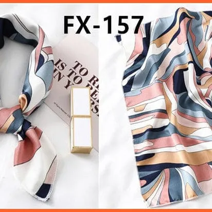 Women Satin Silk Scarf Square Print Wrap Foulard Handkerchief Bandana Shawls