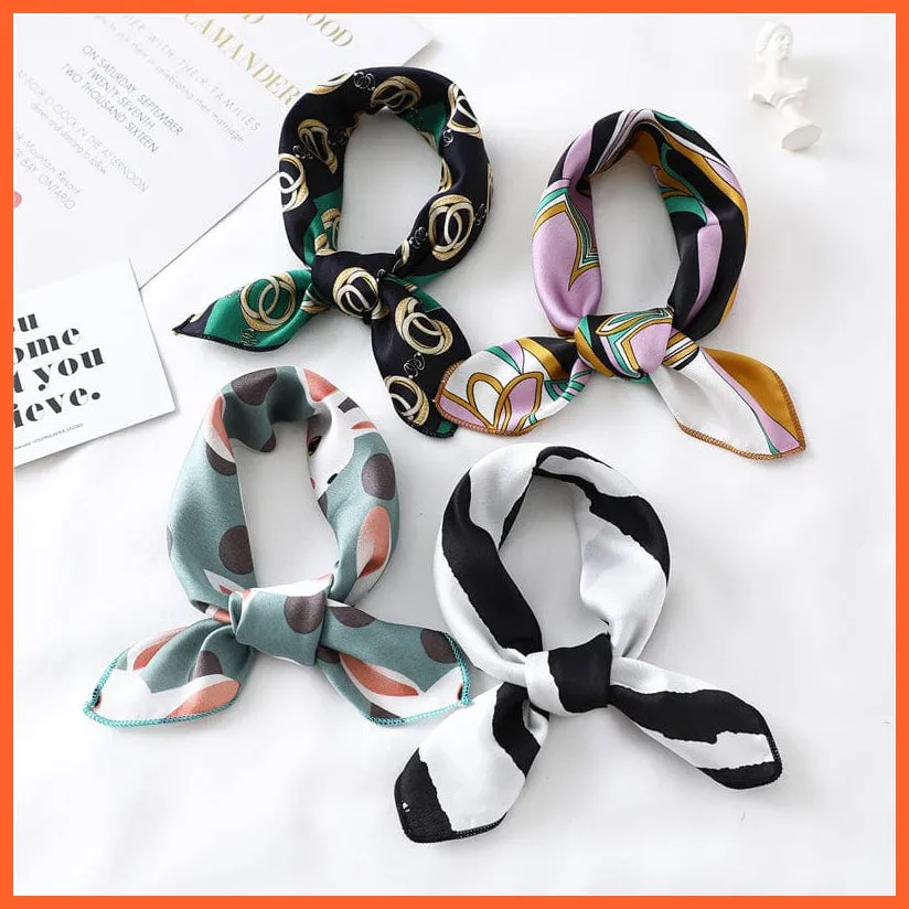 Women Satin Silk Scarf Square Print Wrap Foulard Handkerchief Bandana Shawls