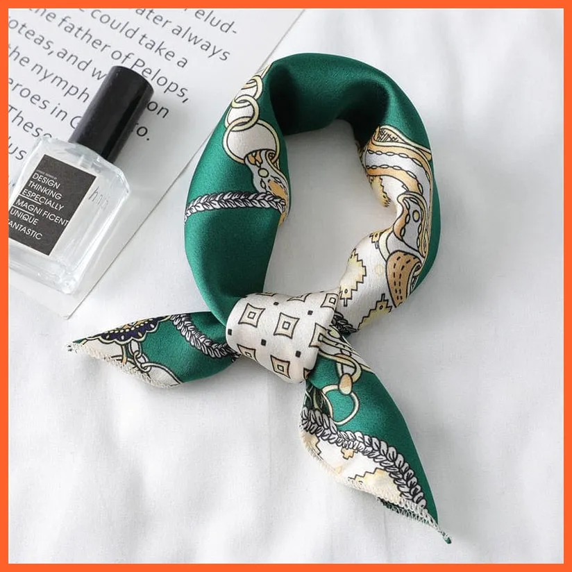 Women Satin Silk Scarf Square Print Wrap Foulard Handkerchief Bandana Shawls