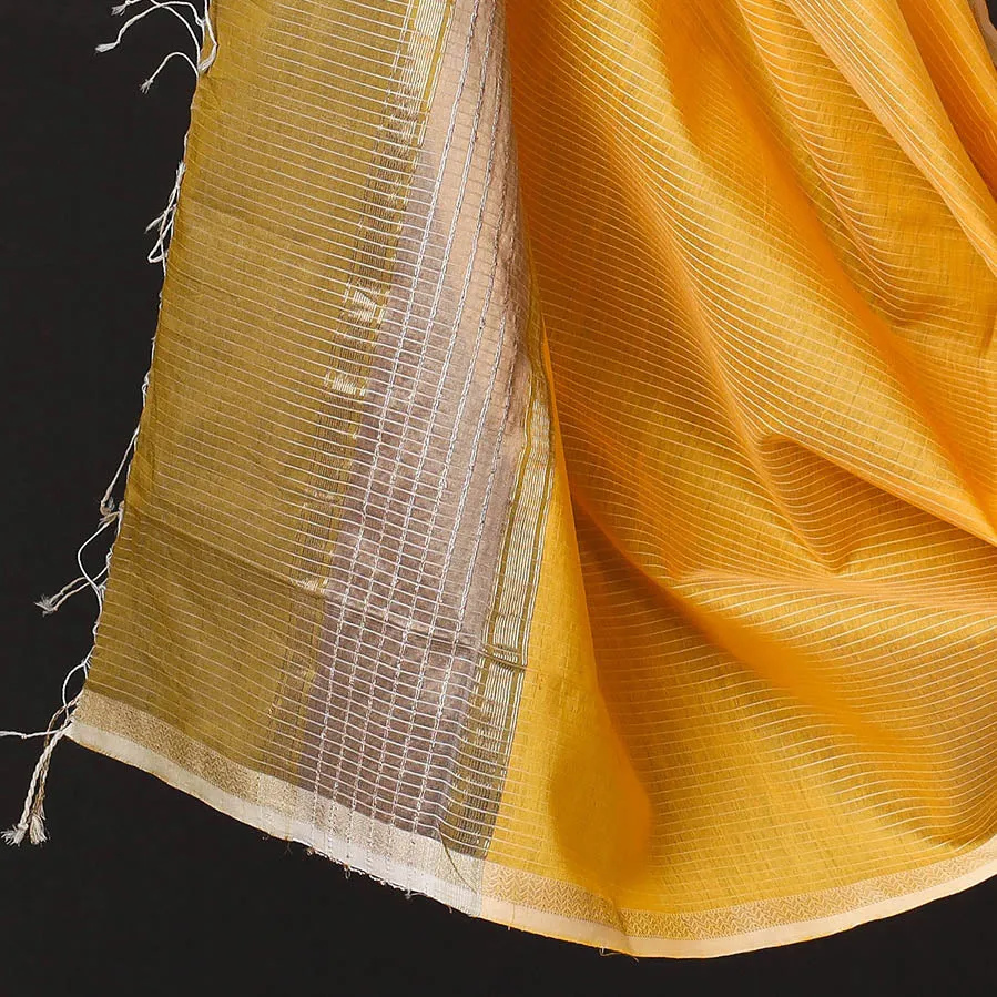 Yellow - 2pc Maheshwari Silk Cotton Handloom Stripe Suit Material Set with Zari Border